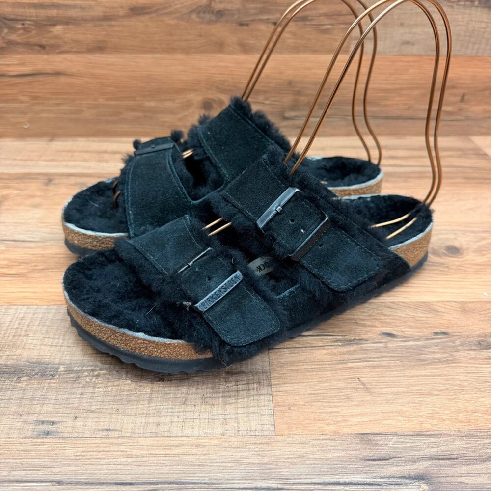 Birkenstock Arizona size  L7 Eu 38 Shearling Sandals in Black Suedes shoes
